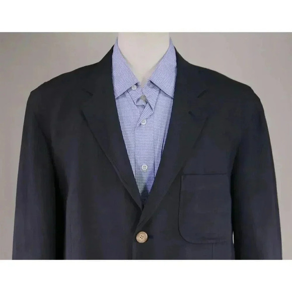 McKenzie Tribe Navy Blue Linen-Viscose Patch Pocket Blazer Jacket 44R - Picture 3 of 8